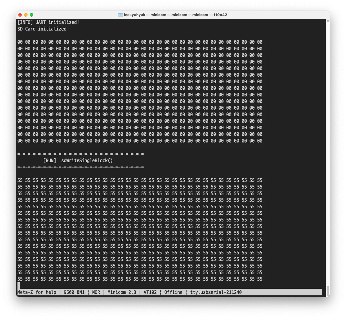 sdWriteSingleBlock UART
